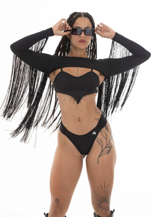 HEART BLACK BIKINI + BLACK CAPE SET